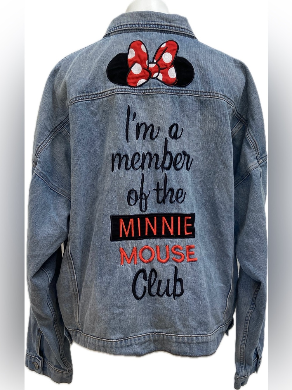 DISNEY MEMBER OF THE MINNIE MOUSE CLUB LIGHT WASH PINNED 2XL WOMENS DENIM JACKET